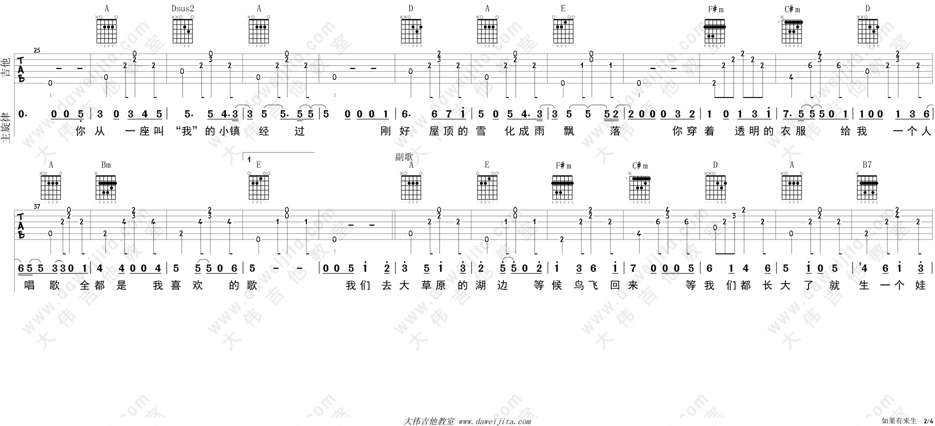 如果有来生吉他谱(图片谱,弹唱,大伟吉他)_谭维维_tab_tanweiwei_ruguoyoulaisheng_2.gif