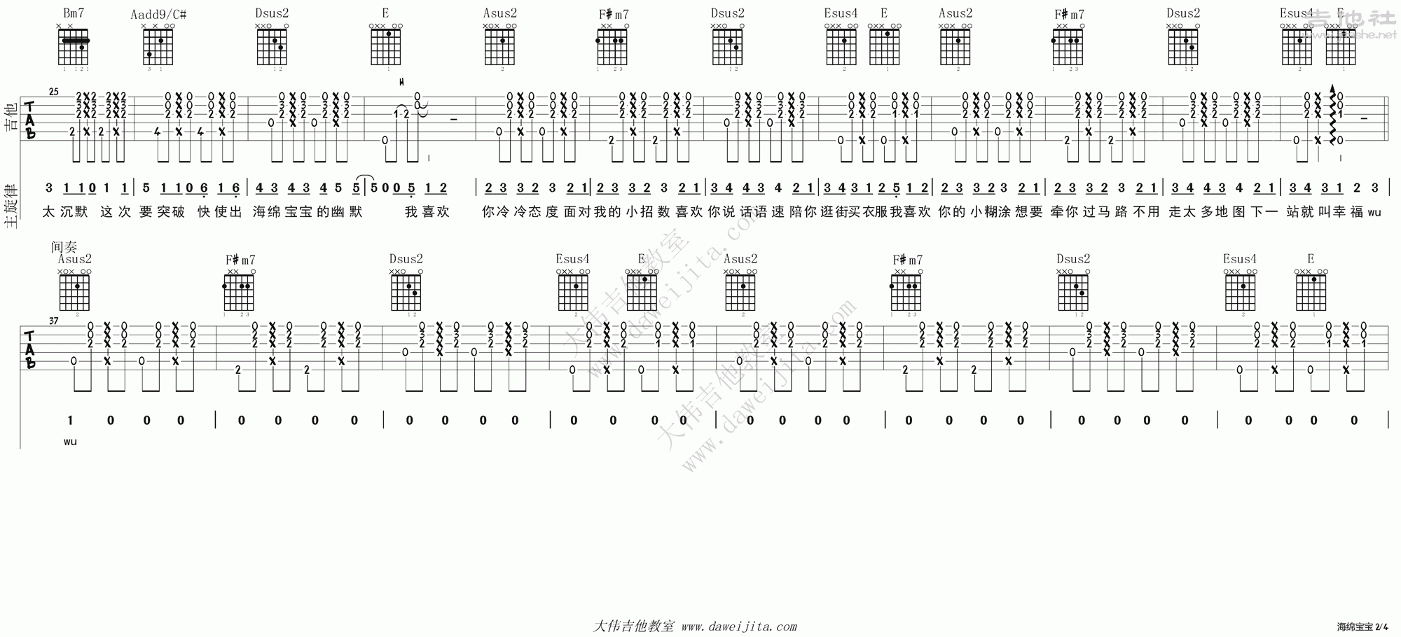 海绵宝宝吉他谱(图片谱,大伟吉他,弹唱,教程)_回音哥_tab_huiyinge_haimianbaobao_2.gif